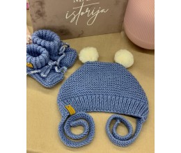 Rankų darbo vilnonė kepurytė kūdikiams (0-10 mėn) - Mėlyna 2