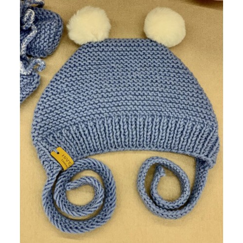 Rankų darbo vilnonė kepurytė kūdikiams (0-10 mėn) - Mėlyna