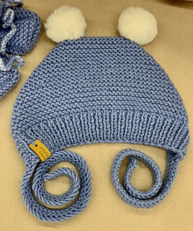 Rankų darbo vilnonė kepurytė kūdikiams (0-10 mėn) - Mėlyna