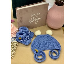 Rankų darbo vilnonė kepurytė kūdikiams (0-10 mėn) - Mėlyna 3