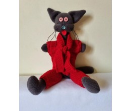 Pirštininė Lėlė - Katinėlis (raudonais drabužėliais)