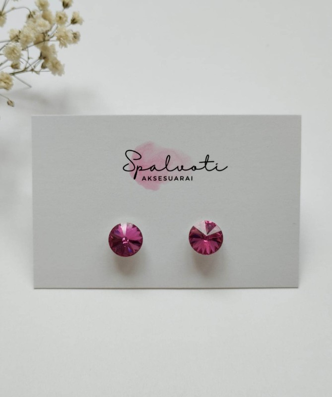 Minimalistiniai auskarai su ryškiai rožinės spalvos Swarovski akutėmis.
