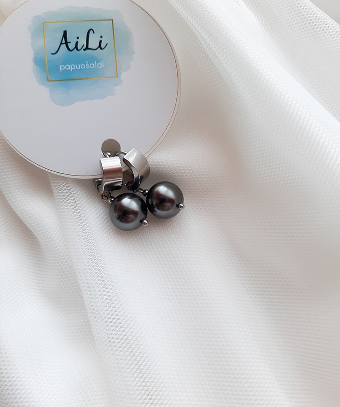 Auskarai su tamsiai pilkais swarovski perlais